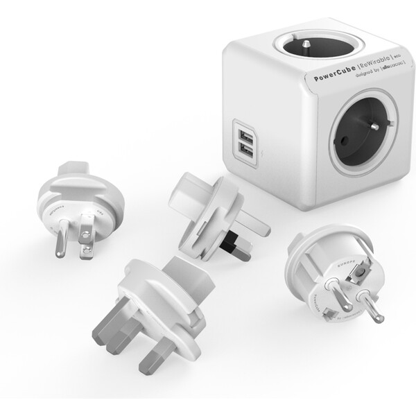 PowerCube ReWirable USB + Travel Plugs zásuvka šedá