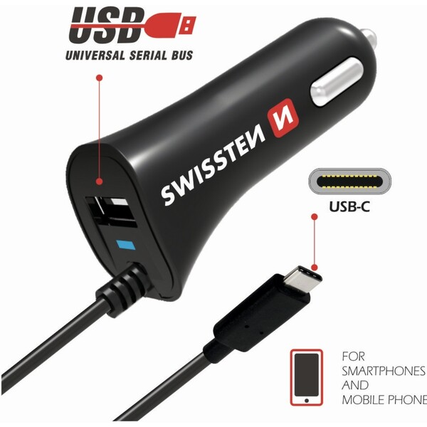 SWISSTEN CL autonabíječka USB-C a USB 2,4A