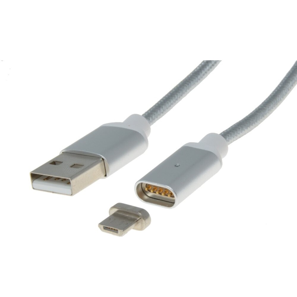 PremiumCord kabel micro USB 2.0 - USB A-B magnetický 1m stříbrný