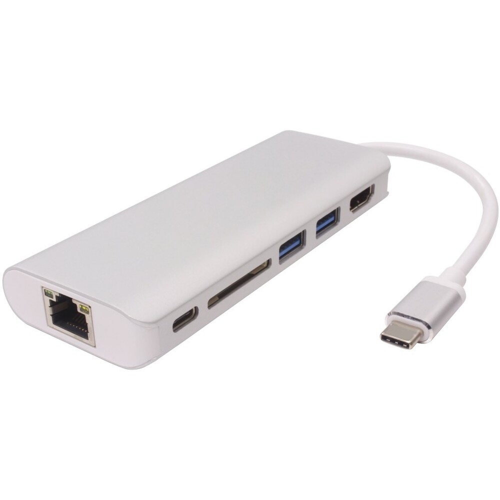 PremiumCord Převodník USB-C 3.1 na HDMI + RJ45 + 2xUSB3.0 + SD card + PD charge
