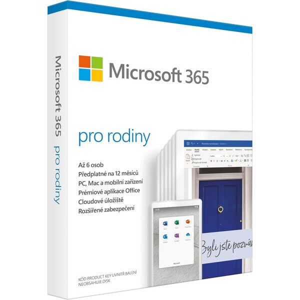 Microsoft 365 pro domácnosti - předplatné na 1 rok pro 6 uživatelů