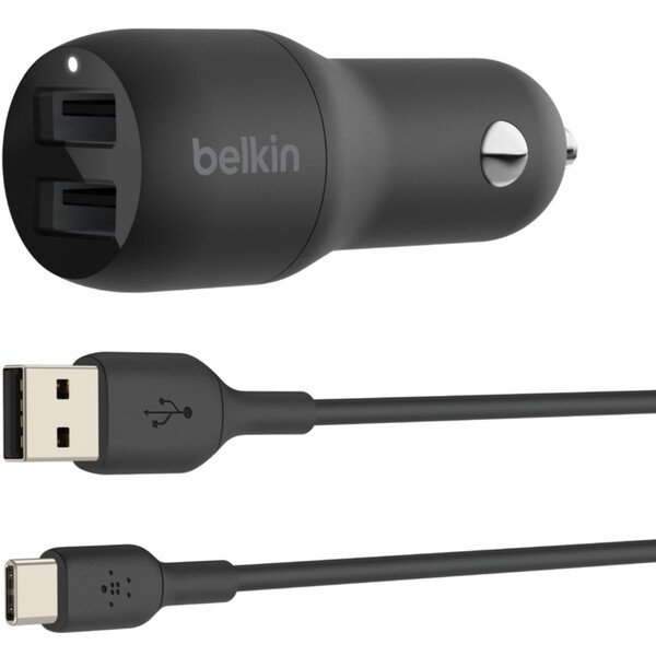 Belkin BOOST CHARGE duální USB-A nabíječka do auta + 1m USB-C kabel, černá