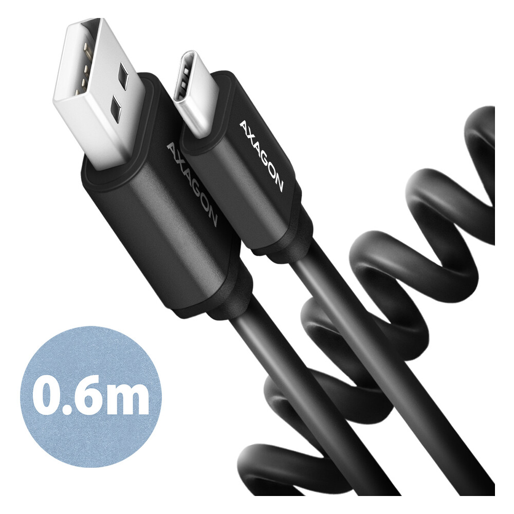 AXAGON TWISTER kabel USB-C - USB-A 0,6m černý