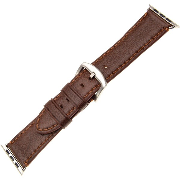 FIXED Berkeley Kožený řemínek Apple Watch 42/44 mm se stříbrnou sponou, velikost L, hnědý FIXED