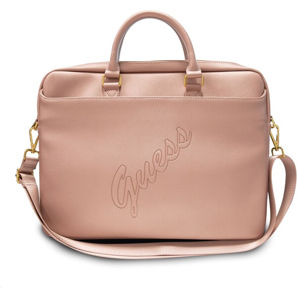 Guess PU Saffiano Vintage Script brašna pro 15/16" Macbook/notebook růžová