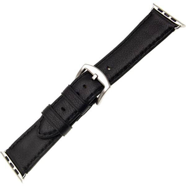 FIXED Berkeley Kožený řemínek Apple Watch 42/44 mm se stříbrnou sponou, velikost L, černý FIXED