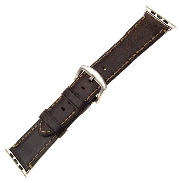 FIXED Berkeley Kožený řemínek Apple Watch 42/44 mm se stříbrnou sponou, uhlově hnědý FIXED
