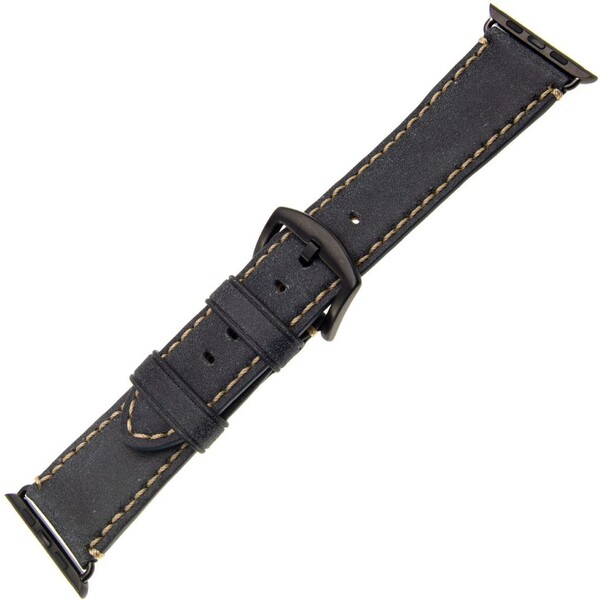 FIXED Berkeley Kožený řemínek Apple Watch 42/44 mm s černou sponou, velikost L, uhlově černý FIXED