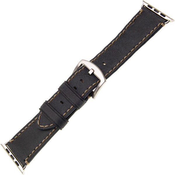 FIXED Berkeley Kožený řemínek Apple Watch 42/44 mm se stříbrnou sponou, velikost L, uhlově černý FIXED